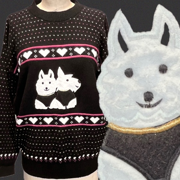 Vintage Sweaters - VINTAGE 80s Scottie dog terrier knit sweater pet lover Westie‎ west highland